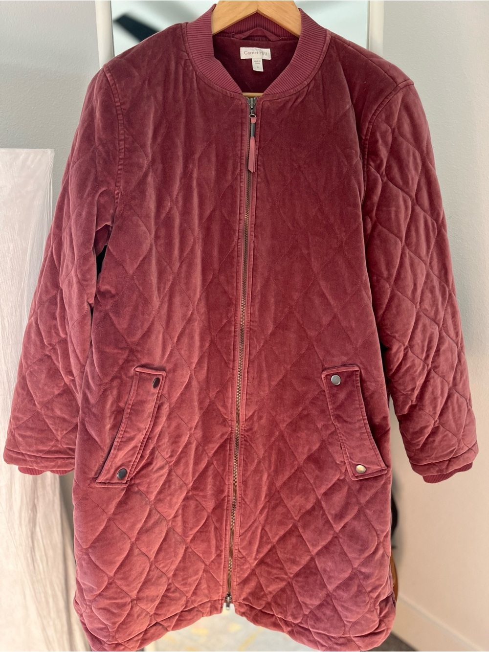 Garnet Hill Cotton Velvet Quilted Jacket in Rosewood